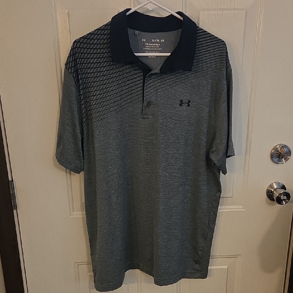Under Armour Men's Black and Gray Polo Shirt Size XL